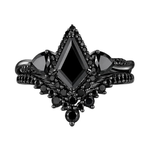 Sterling Silver 10K  14K  18K Gold 1CT-4CT Black Onyx Engagement Ring Gothic Wedding Promise Ring