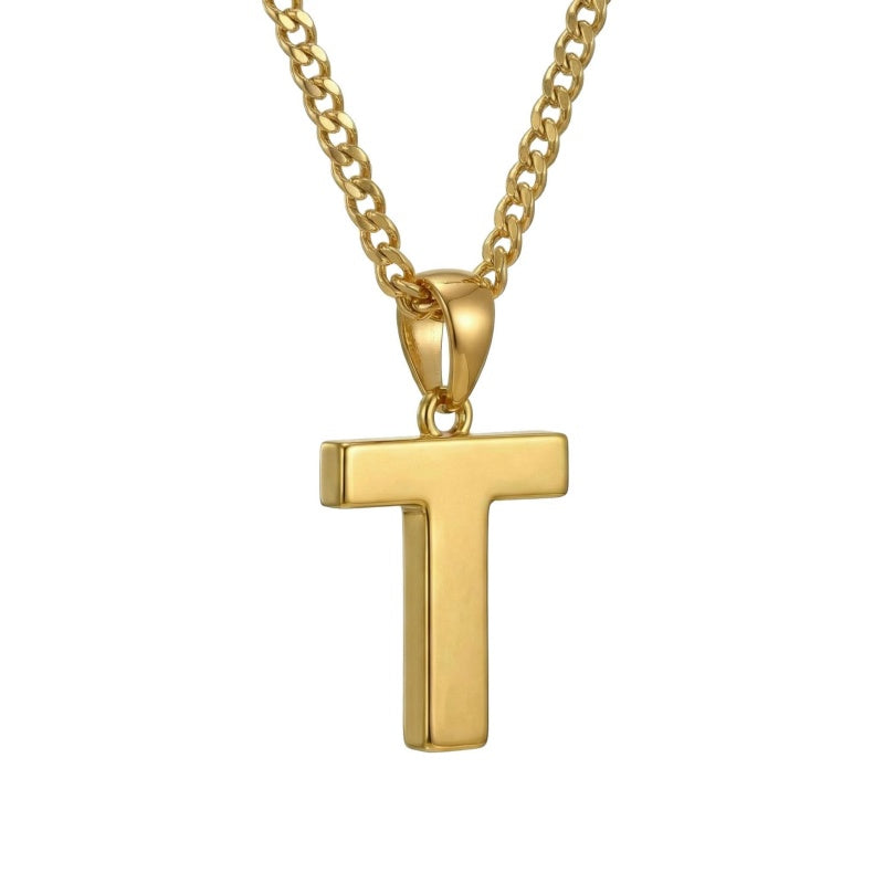 Initial Pendant Necklace 14K Gold Plated with Cuban Chain