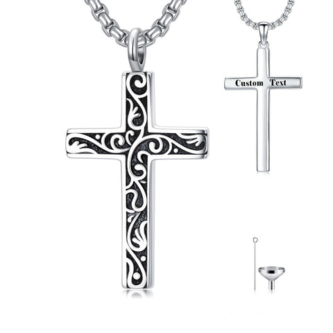 Sterling Silver Filigree Cross Urn Necklace for Ashes