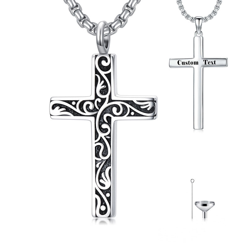 Sterling Silver Filigree Cross Urn Necklace for Ashes