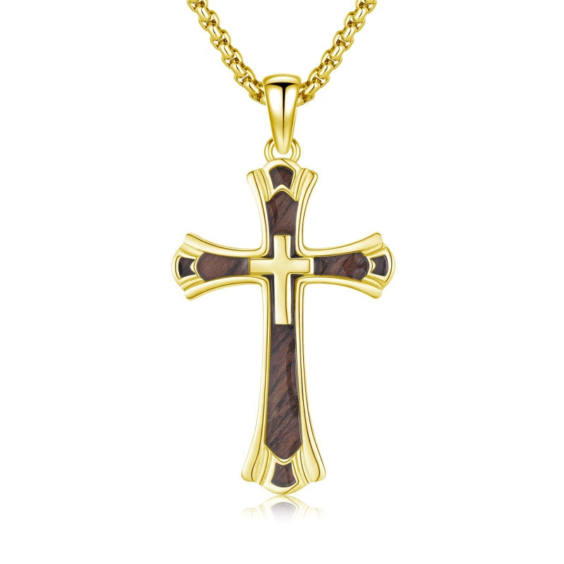 14K Gold Plated Cross Pendant Necklace Protection Jewelry Religious Gift