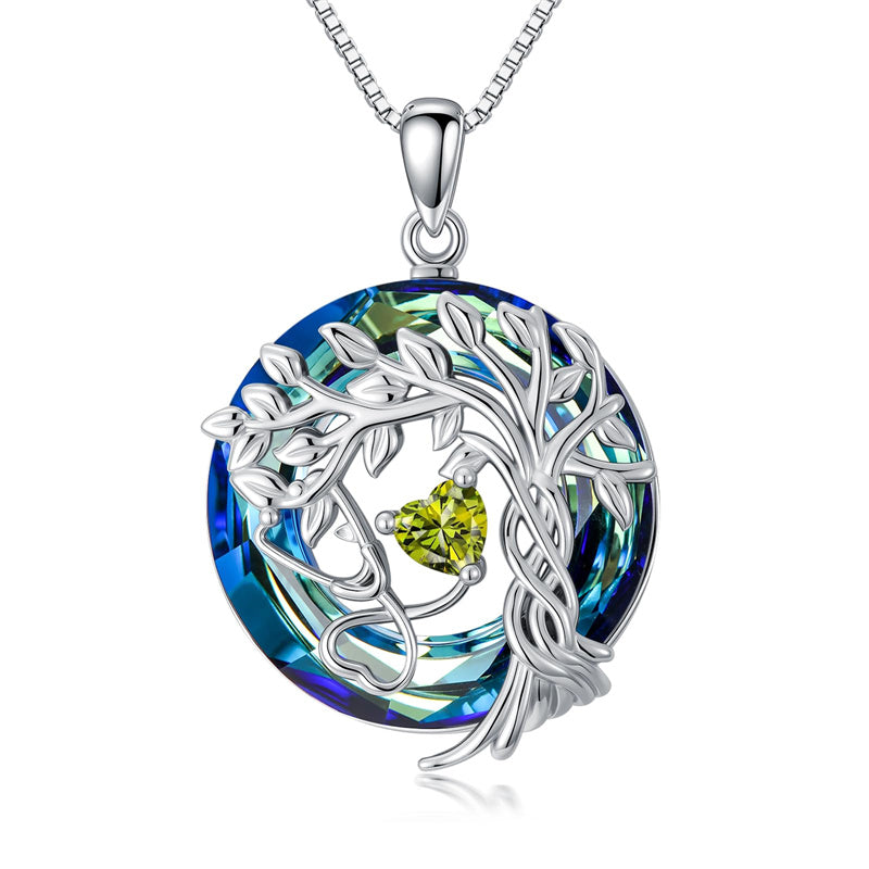 Sterling Silver Birthstone Crystal Tree of Life Stethoscope Pendant Necklace