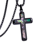 14K Gold Plated Wooden Abalone Shell Cross Pendant Necklacefor Men