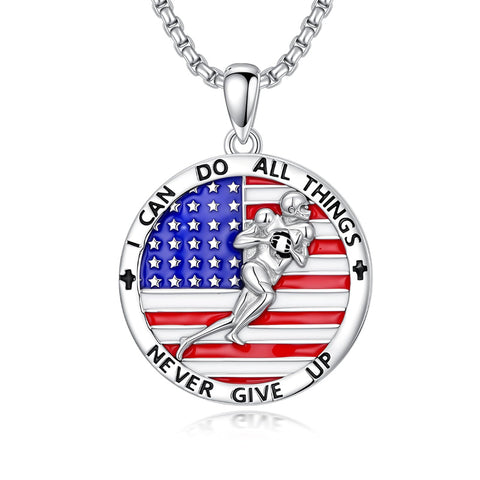 Sterling Silver American Flag Baseball  Basketball Boxing Football Golf Sports Pendant Necklace
