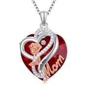 Sterling Silver Birthstone Heart Rose Pendant Necklace With Engraved