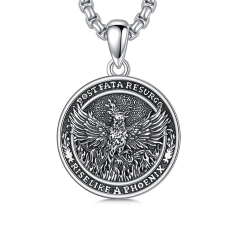 Sterling Silver Phoenix Rising Pendant Necklace NA/AA Sobriety Jewelry