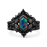 Sterling Silver 10K  14K  18K  Gold Personalized Engraved Black Opal Engagement Wedding Promise Ring for Her