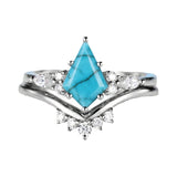 Sterling Silver Personalized Engraved 1-3CT Turquoise Engagement  Wedding Promise Ring Set for Her