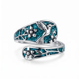 Sterling Silver Turquoise Hummingbird Butterfly Sunflower Adjustable Spoon Ring