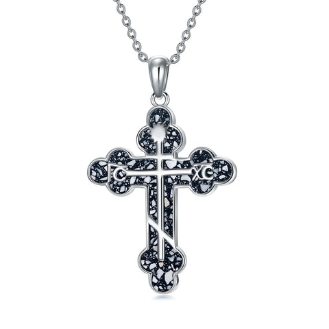 Sterling Silver Russian Eastern Orthodox Cross Pendant Necklace