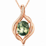 14K Gold Plated Moss Agate Pendant Necklace Boho Jewelry for Women