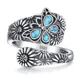 S925 Sterling Silver Turquoise Dragonfly/Highland Cow Spoon Ring Oxidized Wrap Ring  Gifts for Women Girls