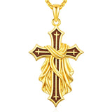 14K Gold Plated Wooden Cross Pendant Necklace Christian Catholic Jewelry Religious Gift