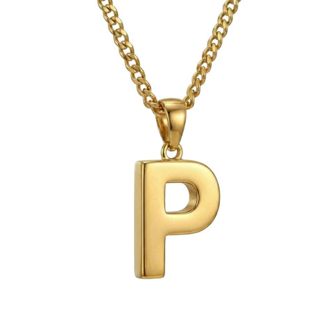 Initial Pendant Necklace 14K Gold Plated with Cuban Chain