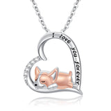 Sterling Silver Corgi Dog Pendant Necklace Engraved with I Love You Forever