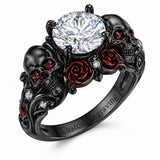 Sterling Silver 10K 14K 18K Gold Moissanite Gothic Black  Engagement Wedding Ring  for Women