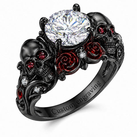 Sterling Silver 10K 14K 18K Gold Moissanite Gothic Black  Engagement Wedding Ring  for Women
