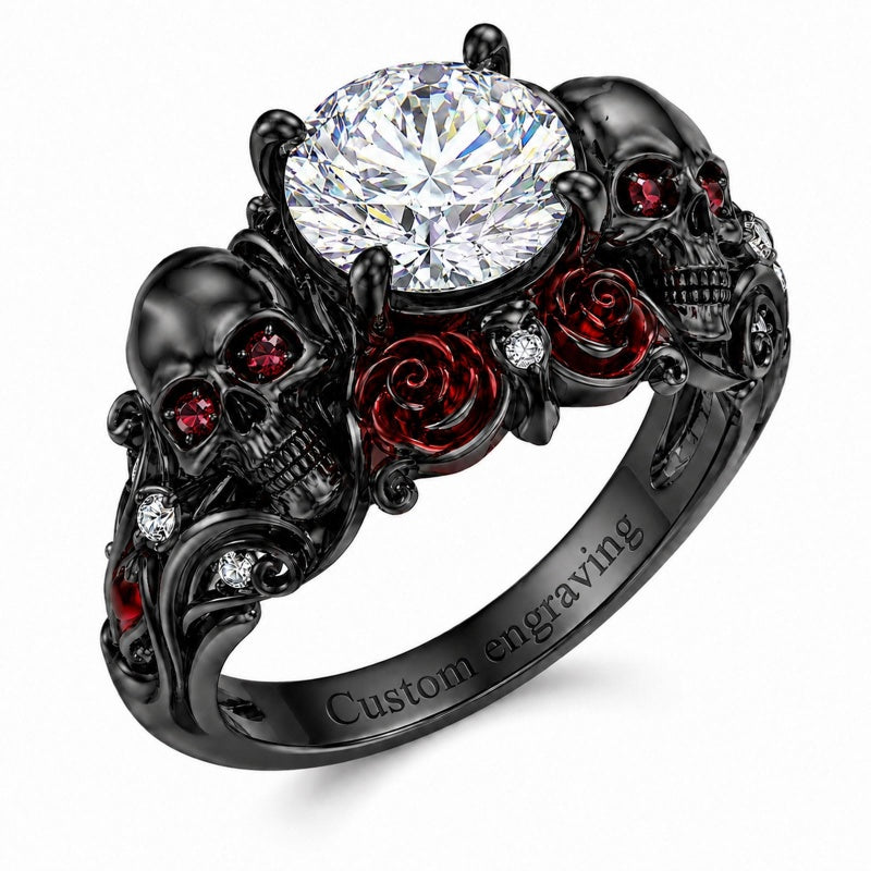 Sterling Silver 10K 14K 18K Gold Moissanite Gothic Black  Engagement Wedding Ring  for Women