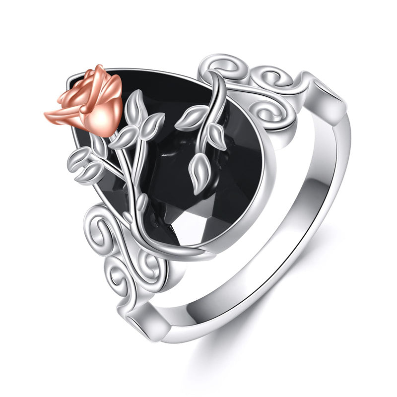 Sterling Silver Vintage Flower Rose Flower Tree Tree of Life Ring for Women