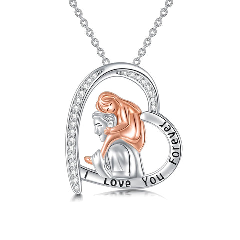 Sterling Silver Father Daughter Heart Pendant Necklace from Dad Gift for Daughter