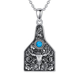 Sterling Silver Turquoise Longhorn Cow Tag Pendant Necklace