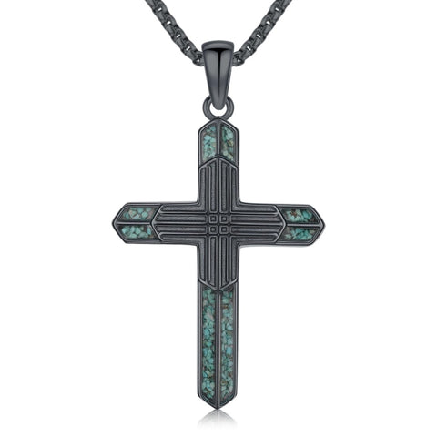 14K Gold Plated Turquoise Cross Pendant Necklace