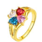 Sterling Silver Personalized 4 Heart Birthstone Engraved Ring for Women