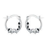 925 Sterling Silver Raccoon Cat Hoop Earrings