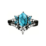 Sterling Silver 10K 14K 18K Gold Turquoise Engagement  Wedding Ring Set for Women