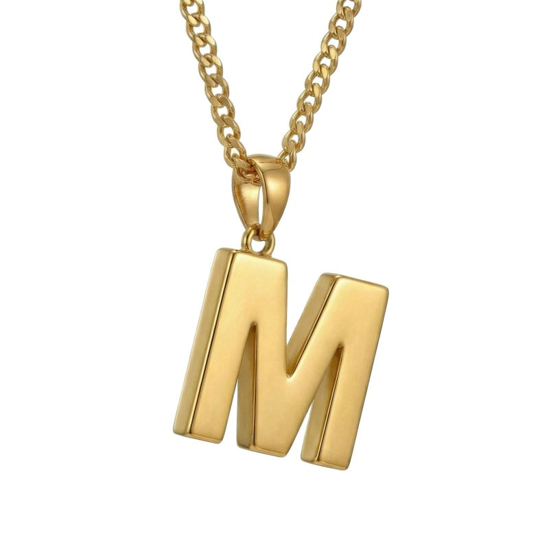 Initial Pendant Necklace 14K Gold Plated with Cuban Chain