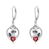 Sterling Silver Heart-Shaped Cubic Zircon Otter Cow Raccoon Leverback Earrings