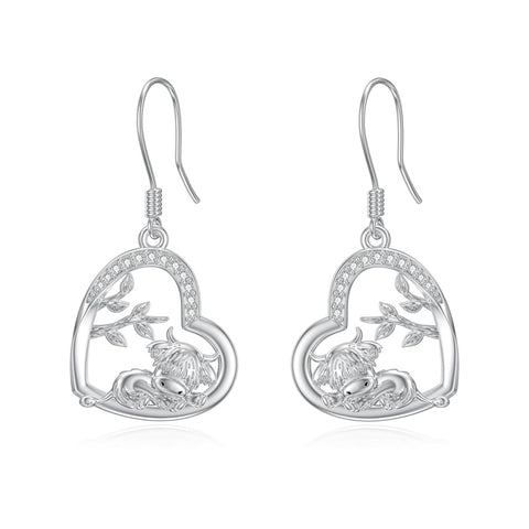 Sterling Silver Highland Cow Dangle Earrings