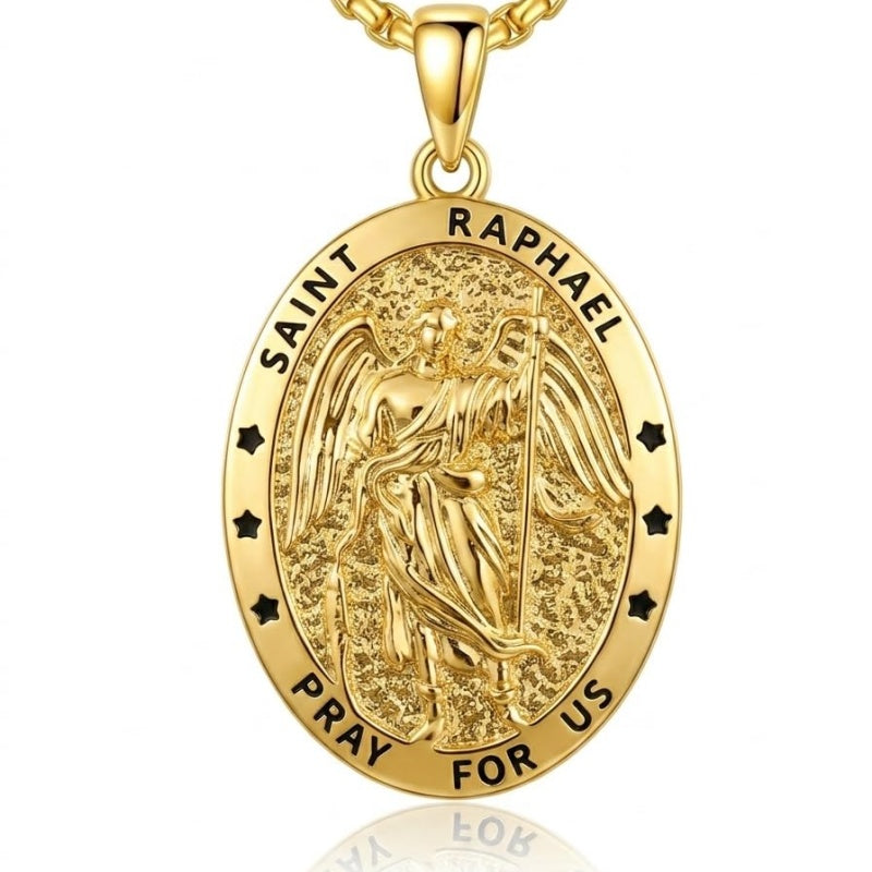 14K Gold Plated Saint Medal Christian  Pendant Necklace for Men