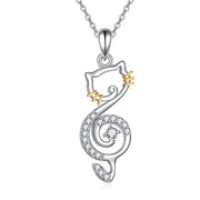 Unique Cat Necklace 925 Silver Music Symbols Note Treble Clef Pendant Necklace Cute Jewelry for Women Music Themed Gift