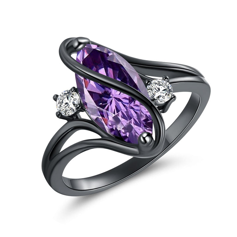 Copper Created Opal Amethyst Rainbow CZ Marquise Ring for Women