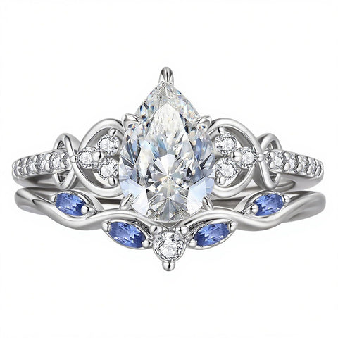 Sterling Silver 10K 14K 18K Gold 1CT-4CT Heart Round Teardrop Oval Moissanite Engagement Rings Set for Women