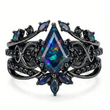 Sterling Silver 10K  14K  18K  Gold Personalized Engraved Black Opal Engagement Wedding Promise Ring for Her