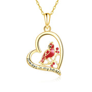 14K Gold Red Cardinal Pendant Necklace Engraved With Always in My Heart