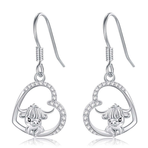 Sterling Silver Highland Cow Dangle Earring