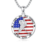 Sterling Silver American Flag Baseball  Basketball Boxing Football Golf Sports Pendant Necklace