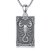 Sterling Silver Tarot Card 12 Zodiac Sign Pendant Necklace