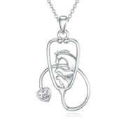 Sterling Silver Cubic Zirconia Animal Silhouette Stethoscope Pendant Necklace