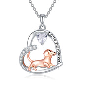 Sterling Silver CZ Dachshund Dog Pendant Necklace