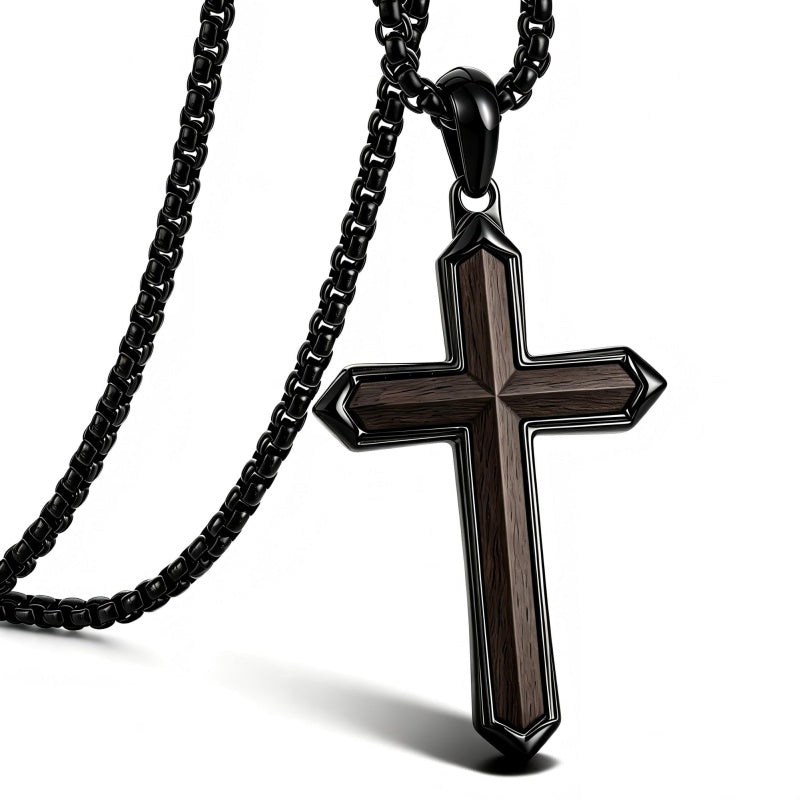 14K Gold Plated Wooden Cross Necklace  Christian Jewelry Gifts for Men