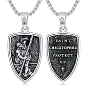 Sterling Silver St Christopher Medal Protection Pendant Necklace