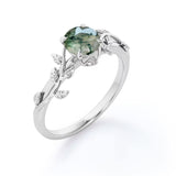 Sterling Silver Natural Green Moss Agate Engagement Ring