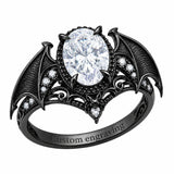 Sterling Silver 10K 14K 18K Gold Moissanite Gothic Black  Engagement Wedding Ring  for Women