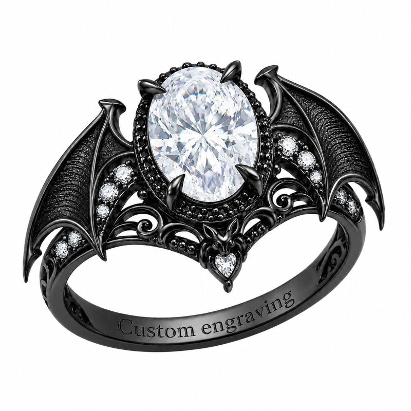 Sterling Silver 10K 14K 18K Gold Moissanite Gothic Black  Engagement Wedding Ring  for Women