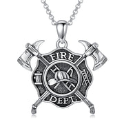 Firefighter Necklace 925 Sterling Silver Fire Dept Pendant Fire Department Jewelry for Women Men Christmas Gift