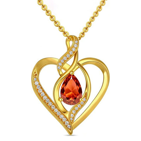 14K Gold Plated Birthstone Heart Pendant Necklace Birthday Anniversary Jewelry Gift for Her